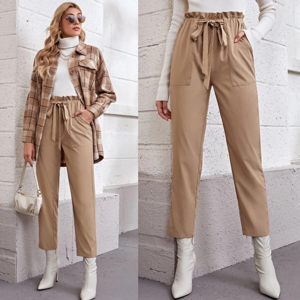 Boho Gypsy Dreamer Paperbag high waisted tapered khaki trousers New W/Tags